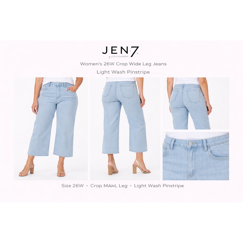 Jen7 by 7 For All Mankind Womens 26W Crop‎ Wide Leg Jeans Light Wash Pinstripe